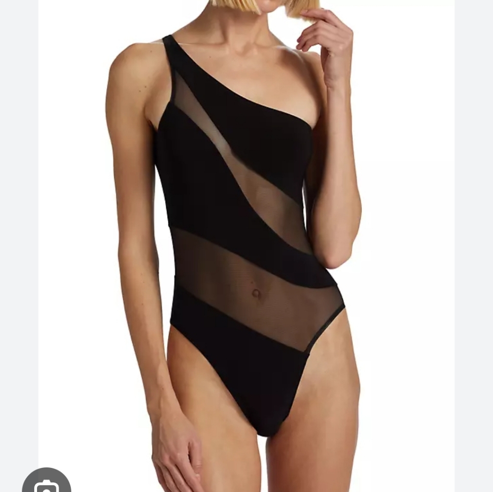 Norma Kamali Black Mesh One-Piece Swimsuit XS